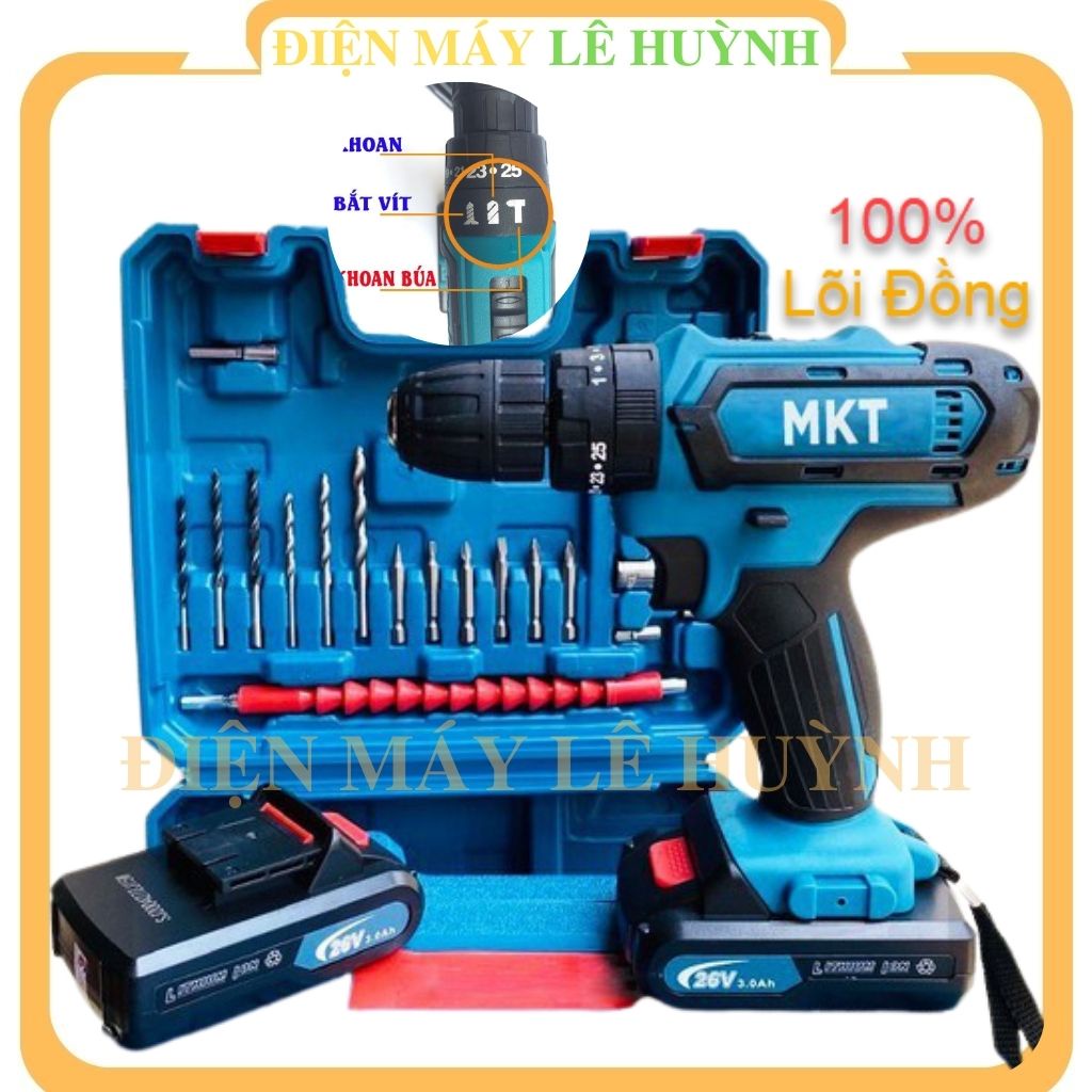 Máy khoan pin bắt bulong bắn siết ốc vít cầm tay Makita 26V chổi than mini đa chức năng- Tặng 24 Phụ Kiện