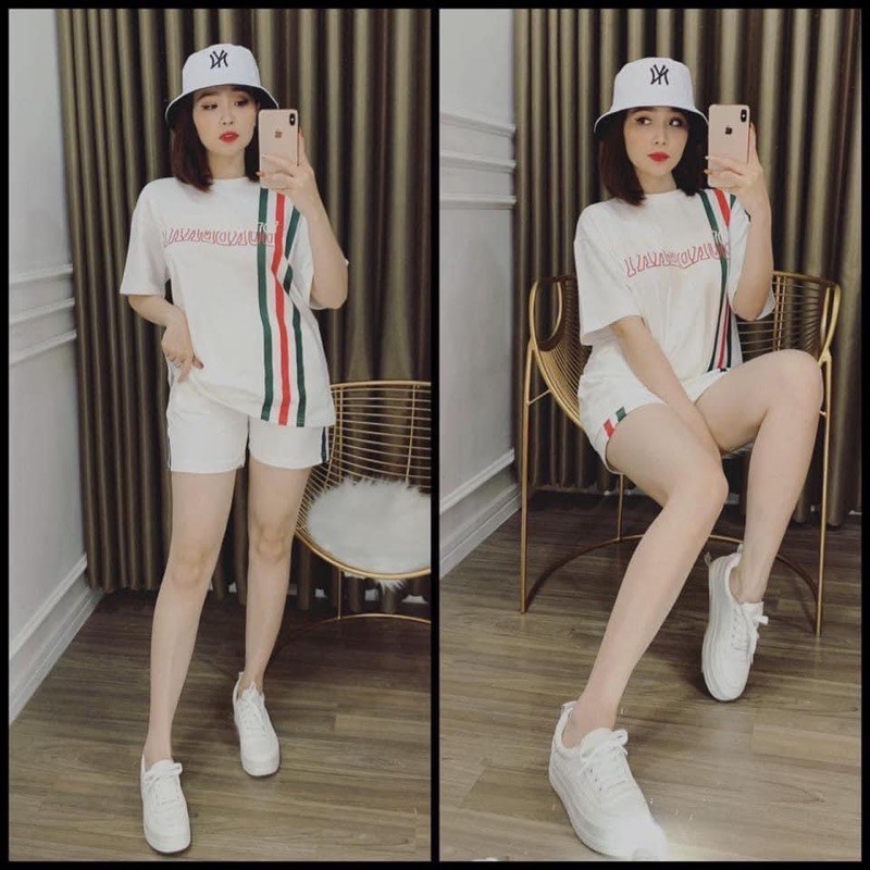 Đồ bộ nữ❤FREESHIP❤ bộ cotton quần đùi áo kẻ sọc mặc nhà