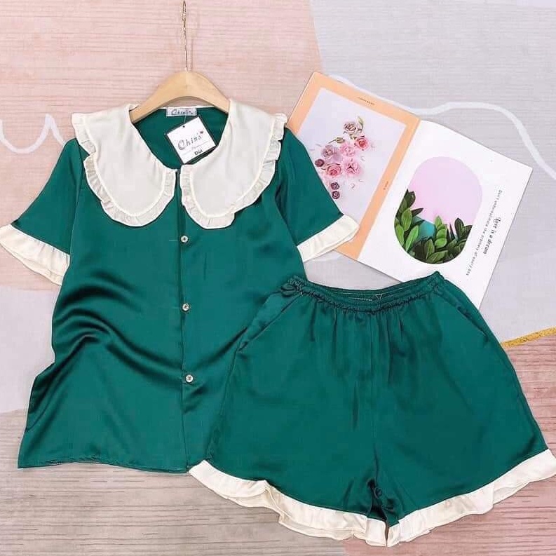 Bộ ngủ nữ cộc tay mùa hè pijama bèo tiểu thư chất vải kate mềm mịn tay cộc- Quần đùi nữ mặc nhà dễ thương giá rẻ bigsize