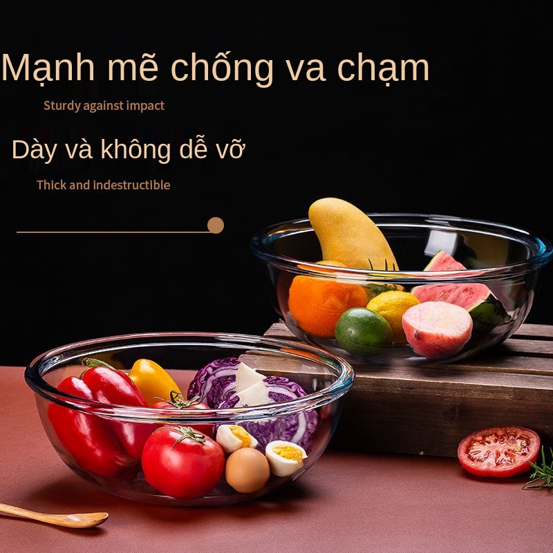 Chậu thủy tinh lớn dày cường lực gia dụng và chậu đánh trứng Chậu nhào bột chịu nhiệt Chậu rửa bát chậu đựng tóc trong s