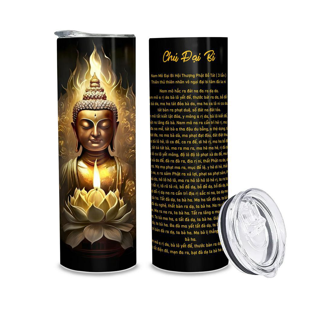 Bình Nước Chú Đại Bi - Bình Giữ Nhiệt Chú Đại Bi - Ly Giữ Nhiệt Chú Đại Bi 2 lớp thép không gỉ SUS304 - 600ml