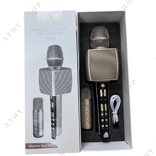 MIC KARAOKE BLUETOOTH YS-98 CÓ MIC PHỤ SONG CA KHÔNG DÂY TIỆN LỢI, mic chống hú không rè volume lớn nhạc to rõ sống động