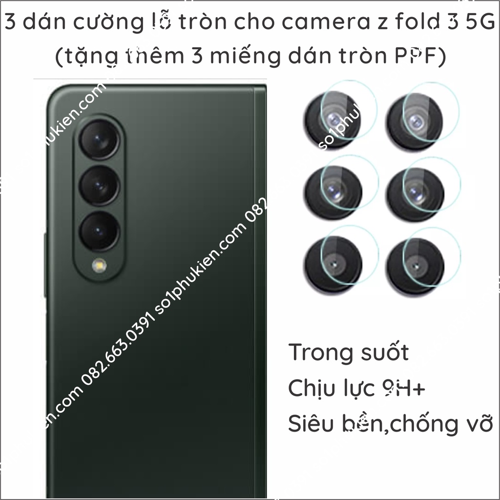 3 dán cường lỗ tròn cho camera Samsung z fold 3 5G (tặng thêm 3 miếng dán tròn PPF)