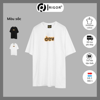 Áo thun tay lỡ chữ Drew nam nữ form rộng RIGOR, áo thun cotton unisex