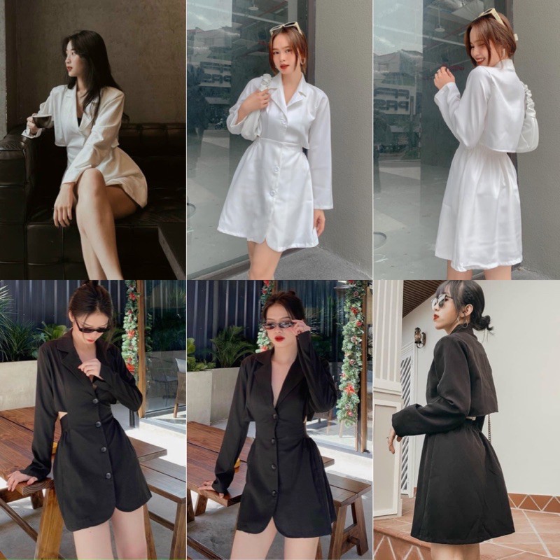 Đầm Kiểu ROSA CUT OUT DRESS style hàn xẻng thiết kế hở lưng bo chun phần eo co giãn cổ vest tinh tế phần áo tay dài