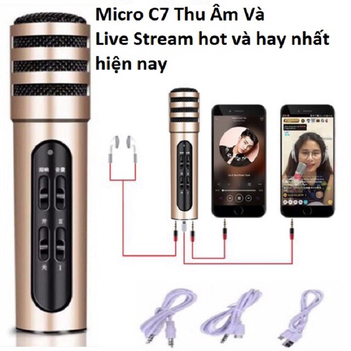 Micro Karaoke Livestream Thu Âm C7 Âm Thanh Chuyên Nghiệp + Tặng Tai Nghe nhét tai