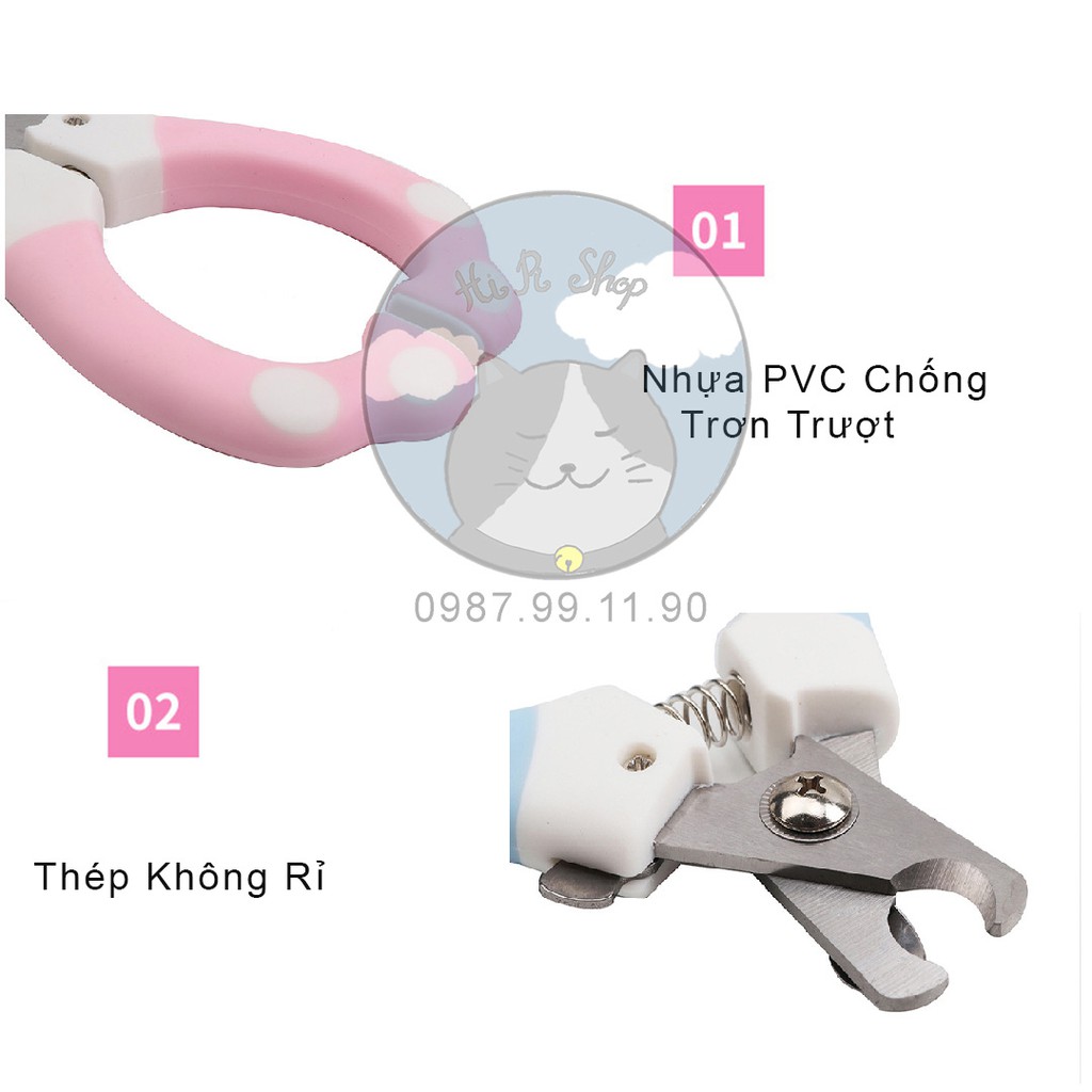 [Full Bộ] Kìm Cắt Móng Cong Chấm Bi Cho Chó Mèo Kèm Giũa Chất Liệu PVC Lưỡi Kim Loại Cao Cấp Dành Cho Thú Cưng