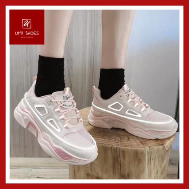 Giày thể thao nữ trắng hồng Ulzzang M.K phản quang vải mềm thoáng chân êm ái mẫu mới cá tính đơn giản trẻ trung đế cao