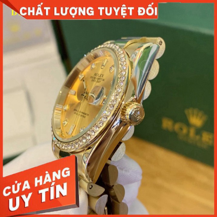 (Thẻ bảo hành 12 tháng) (Rolex.viền trơn) Đồng hồ nam ROLEX - hàng cao cấp -dây đúc đặc, không bay màu- Bảo hành 12 thán