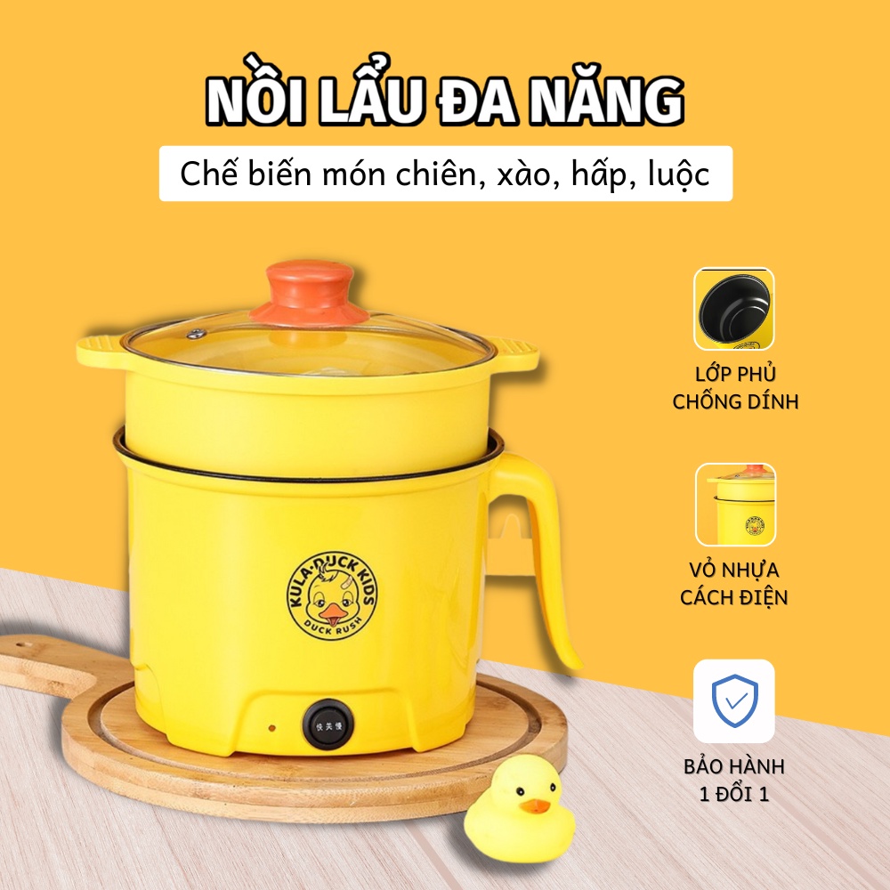 Nồi điện mini VỊT VÀNG 2 tầng đa năng nấu cơm lẩu cháo chiên xào dung tích 1,8L
