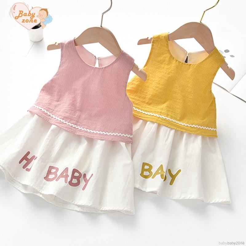 Váy không tay áo với họa tiết in hình chữ cái dành cho bé gái 6 tháng - 4 tuổi