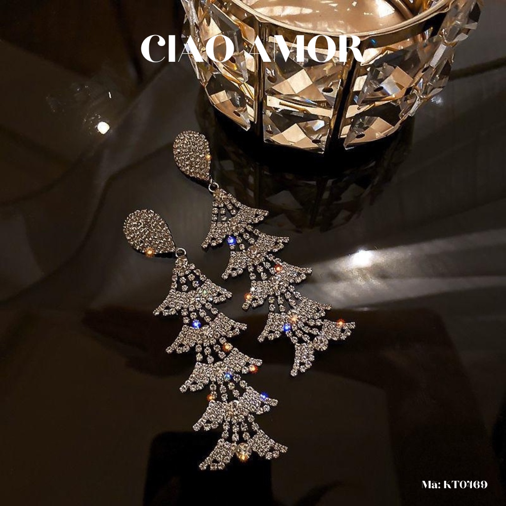 Khuyên tai nữ, Bông tai nữ dài lá tầng bling dự tiệc lấp lánh sang trọng Trang sức Ciao Amor - KT0469
