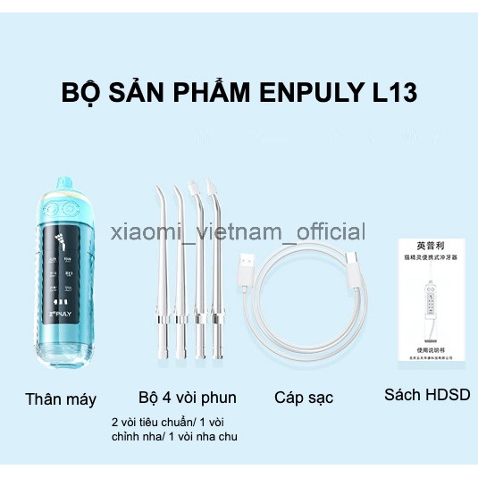 Máy tăm nước Xiaomi Enpuly L13 mẫu mới 2022, dung tích lớn 180ML,với 6 cấp độ ,4 đầu phun, pin tới 70 ngày