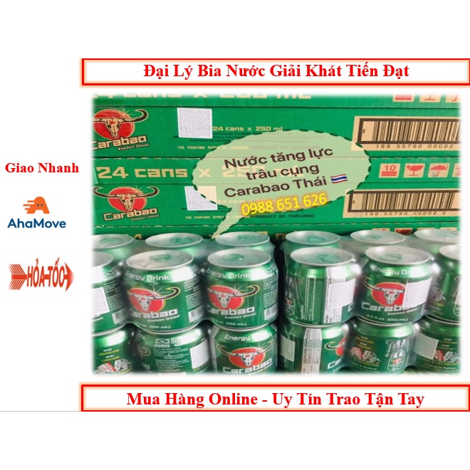 Thùng 24 Lon Nước tăng lực Trâu Cụng ( Trâu Xanh) Carabao Nhập Khẩu Thái 250ML