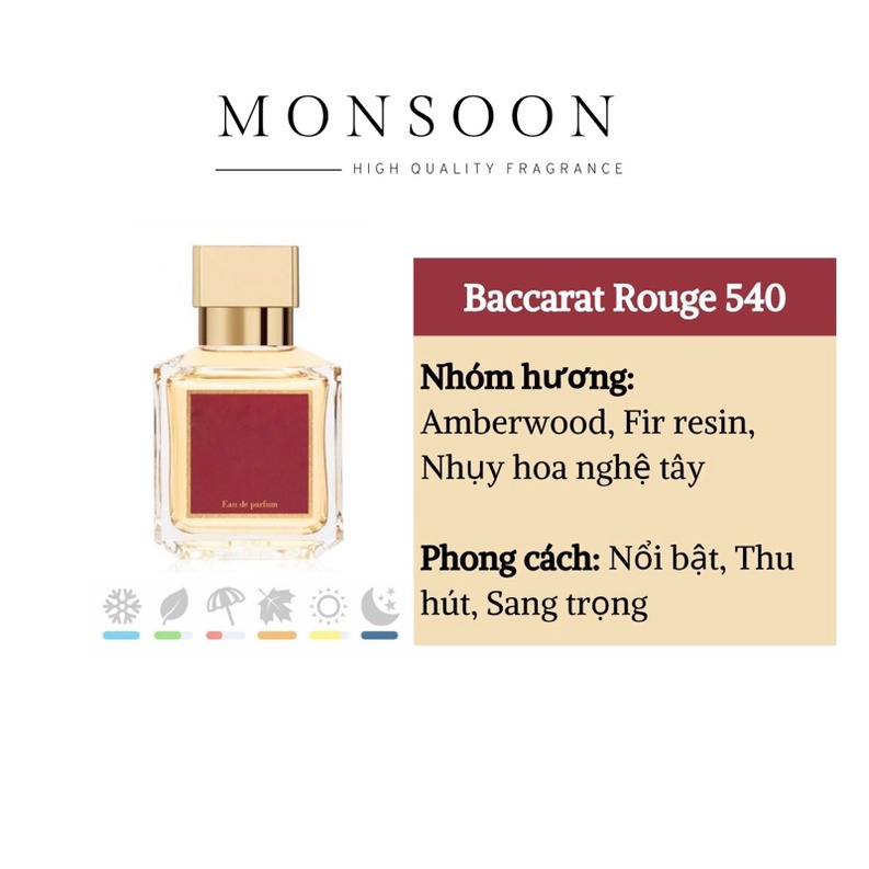 Nước hoa unisex handmade Monsoon Baccarat Rouge 540 - người Ai Cập pha chế (ảnh thật tự chụp) giá rẻ