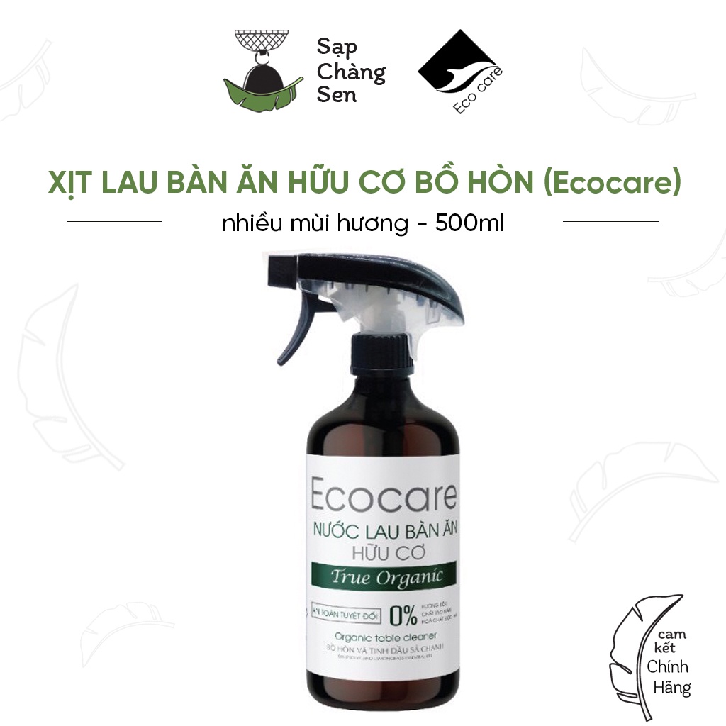 Xịt lau bàn ăn hữu cơ bồ hòn (Ecocare) - 500ml | sả chanh, quế