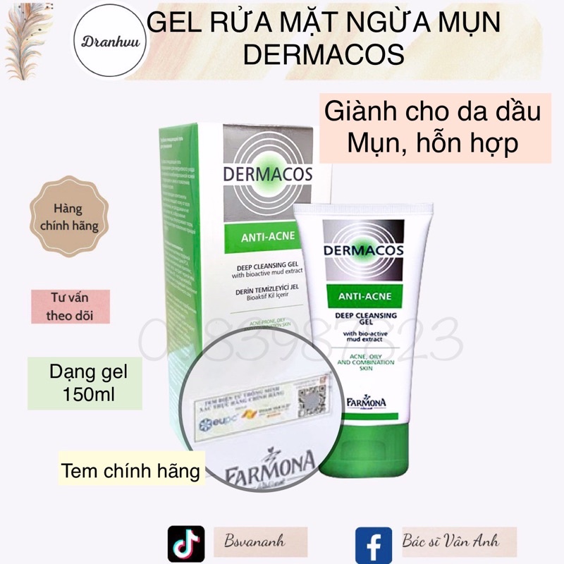 Gel rửa sạch sâu ngừa mụn Dermacos date 12/2023