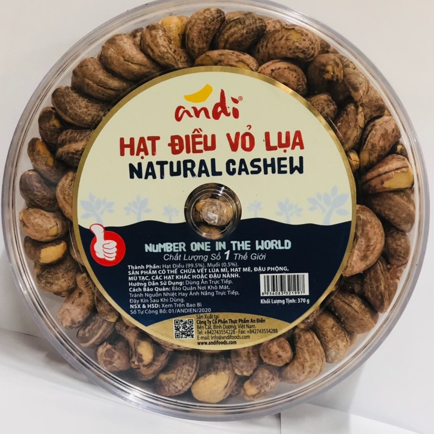 Hạt điều vỏ lụa 370g hộp tròn Dan D Pak