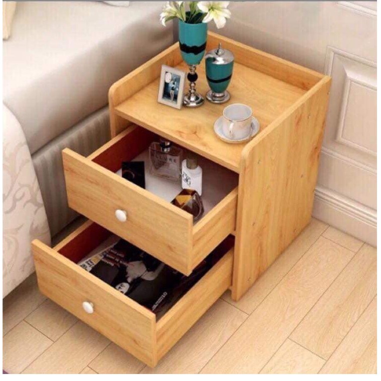 Tủ, Kệ Đầu Giường Vuông 2 Ngăn Kéo Màu Gỗ 40 x 26 x 32.5cm