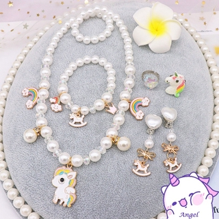 Bộ trang sức xỏ ngọc trai giả mặt hình kỳ lân đáng yêu cho bé trai và bé gái