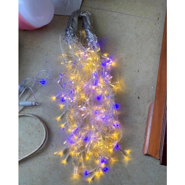 Đèn Thả Trang Trí Điểm Xanh Dương 12 Mét 60 Sợi Chống Thấm Nước, Đèn rèm trang trí noel, quán cafe, ban công