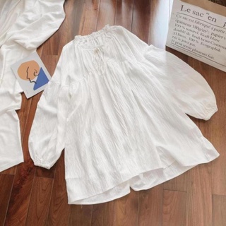Váy babydoll trắng cổ bèo tay bí frozenhouse