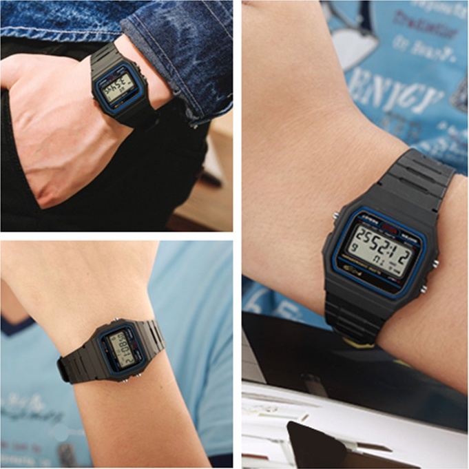 Đồng hồ điện tử nam nữ WR F-91W nhựa màu đen mặt vuông có đèn led, đồng hồ đeo tay unisex thời trang phong cách thể thao