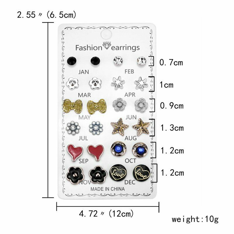Set 12 đôi khuyên tai BELLA-BEE đính đá và hạt ngọc trai nhân tạo thời trang