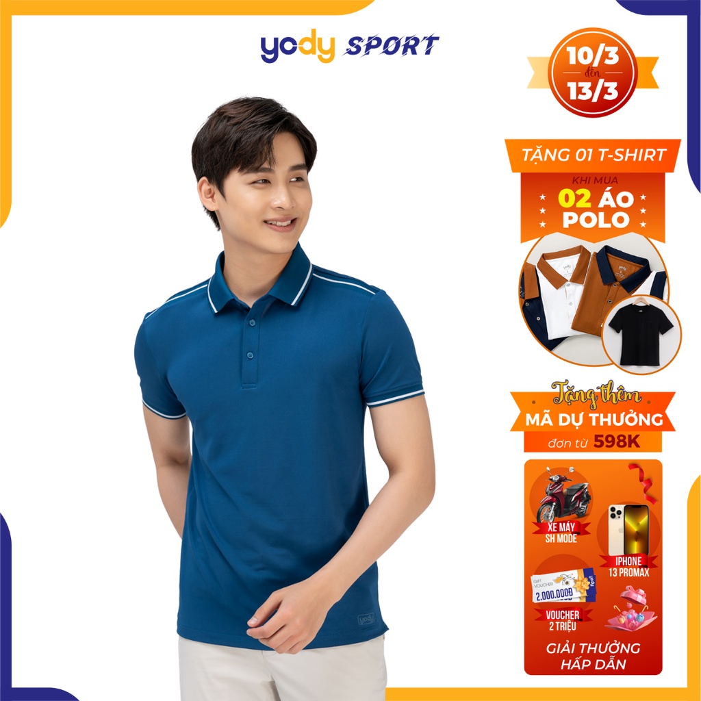 Áo thun polo Yody nam chất liệu Coolmax co giãn mát lạnh phối vai tay ngắn APM3725