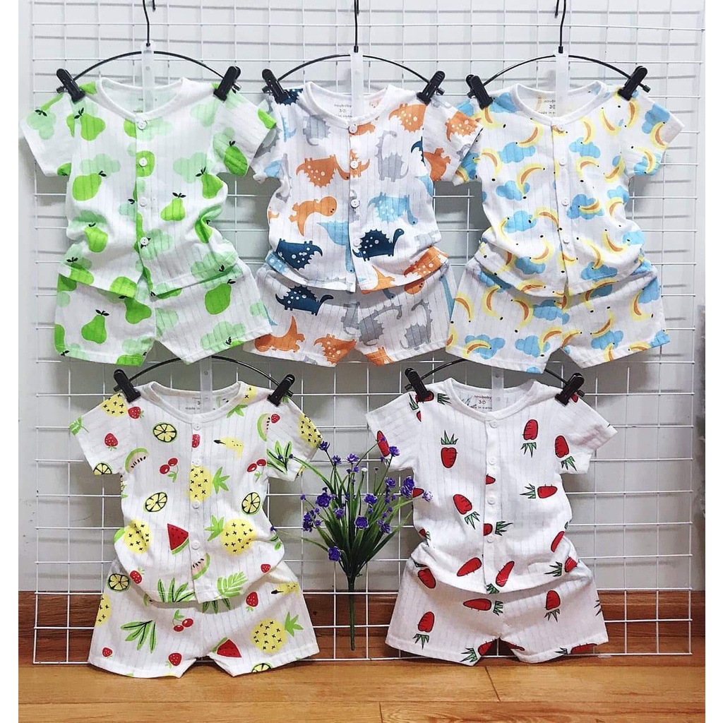 Đồ bộ cộc tay cho bé trai và bé gái chất cotton giấy AM219 , quần áo trẻ em cho bé sơ sinh đến 15kg