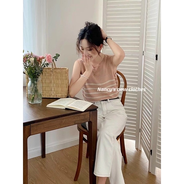 Áo sát nách thân kẻ Nancy phong cách Ulzzang Hàn Quốc