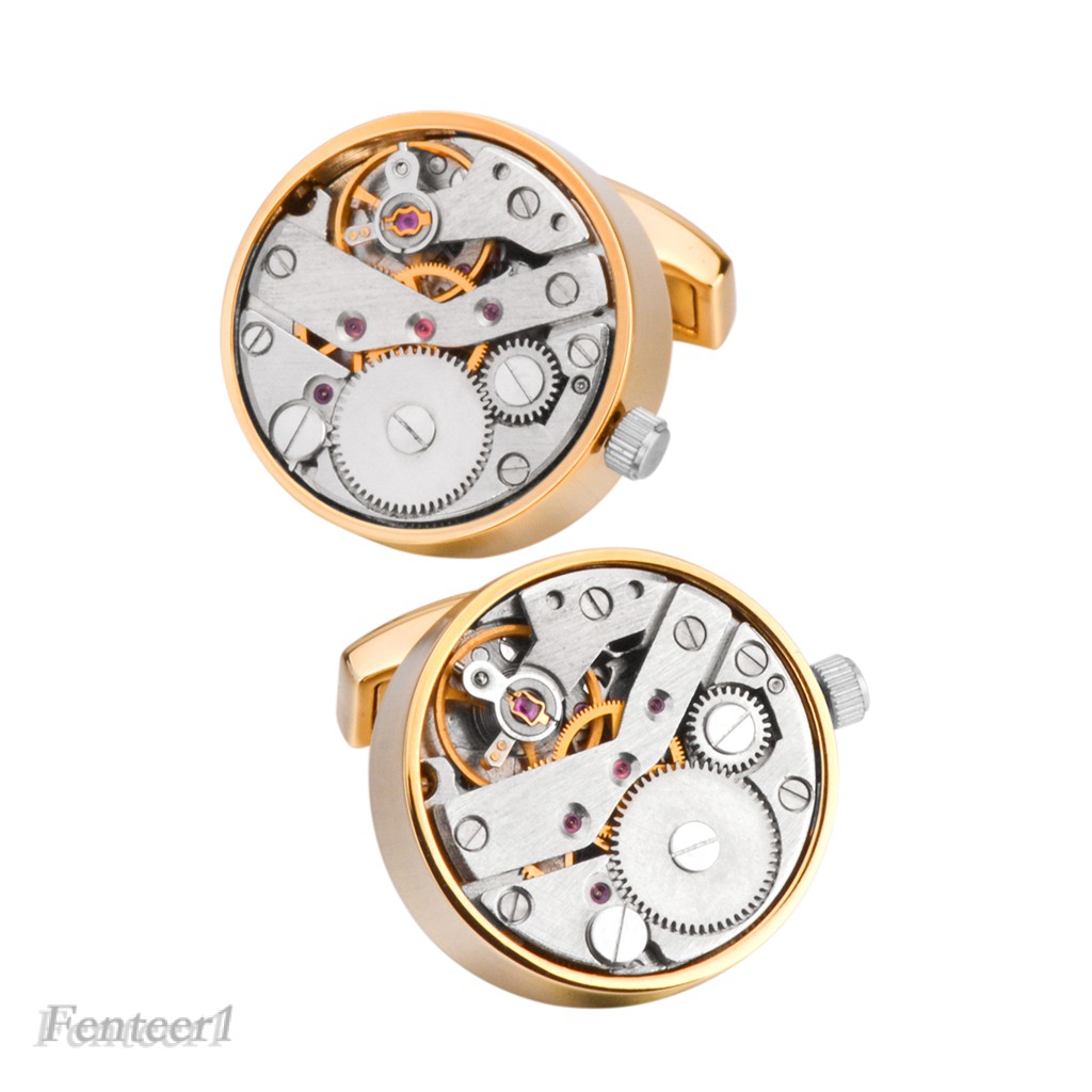 [FENTEER1] Solid Brass Woking Watch Mechanical Movement Punk Skeleton Gears Cufflinks