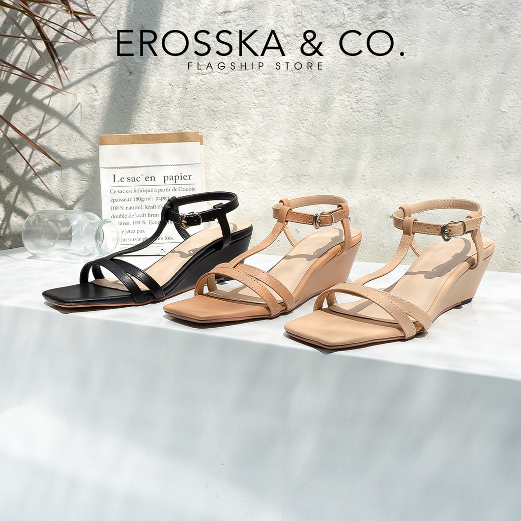 Erosska - Giày sandal đế xuồng quai mảnh dáng sang nhẹ nhàng màu nude XE002
