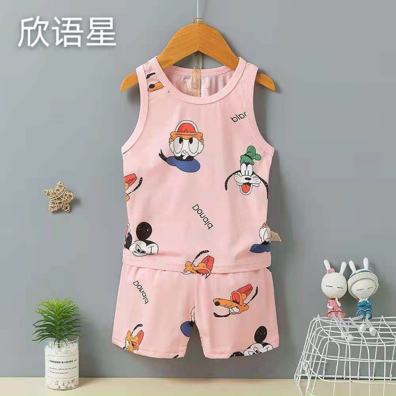 Bộ balo cotton lạnh xuất hàn bé gái in tràn hình sz cho bé 24-35kg