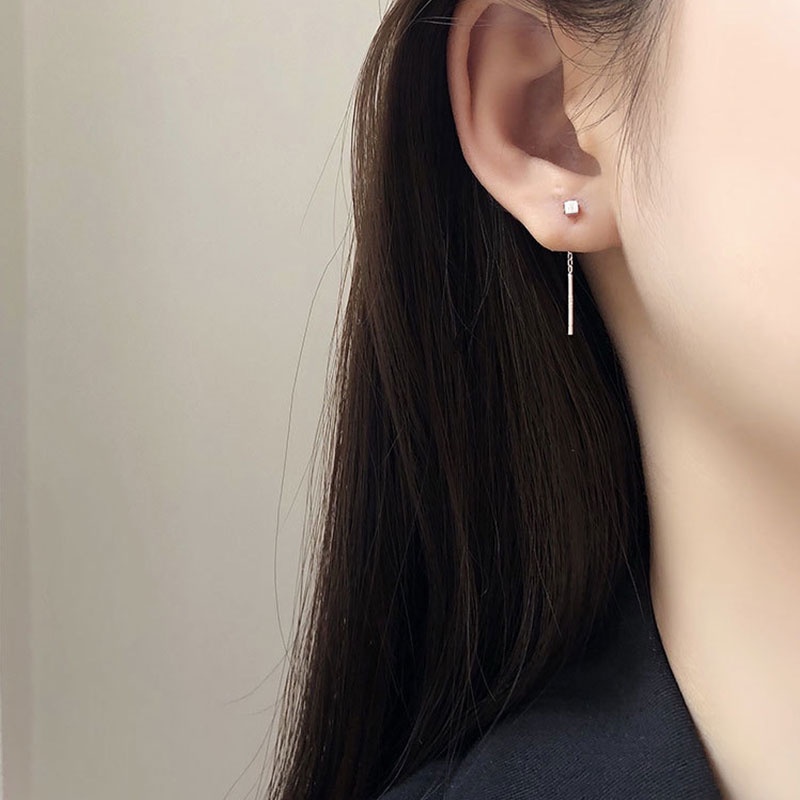 Bông Tai Mạ Bạc 925 Hình Vuông Đơn Giản Thời Trang