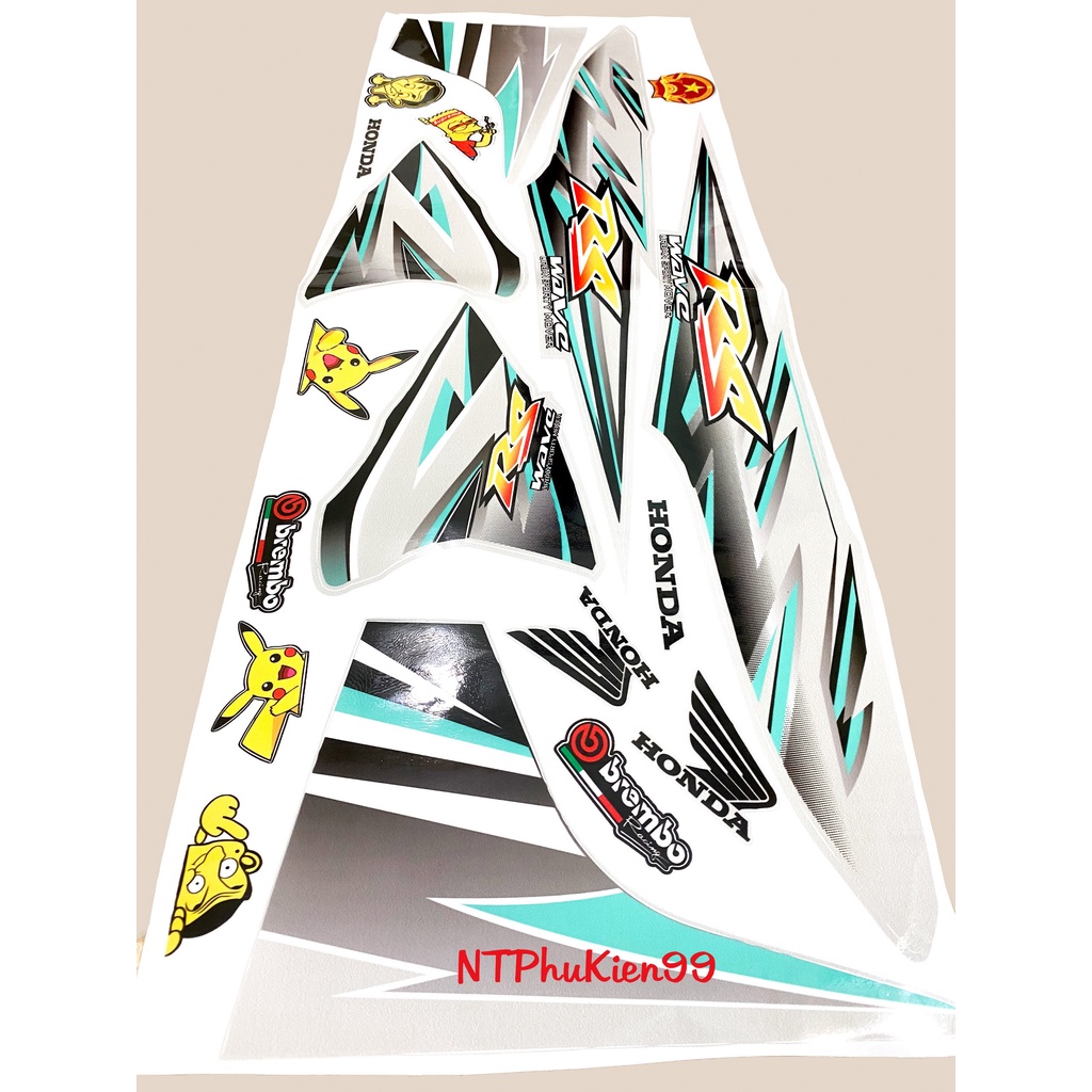 Tem rời Wave Alpha 50cc-100cc-110cc MẪU RS Màu Xanh Lục Bảo.3 Lớp Siêu Đẹp