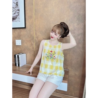 Bộ đồ ngủ nữ pyjama lụa cao cấp thiết kế Mia đồ ngủ lụa tay ngắn họa tiết đáng yêu