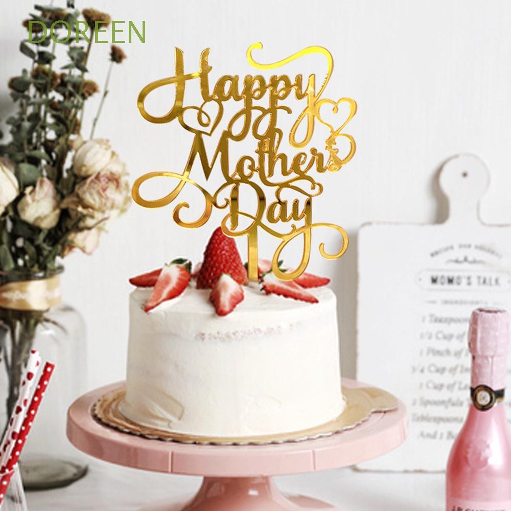 Phụ Kiện Trang Trí Bánh Kem Bằng Acrylic Tráng Gương Chữ Happy Mom
