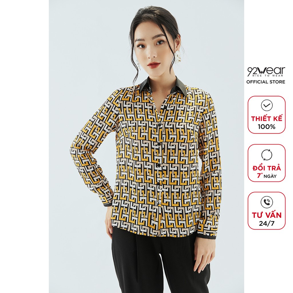 Áo sơ mi nữ họa tiết nhiều màu 92WEAR thiết kế dài tay công sở ASA1864