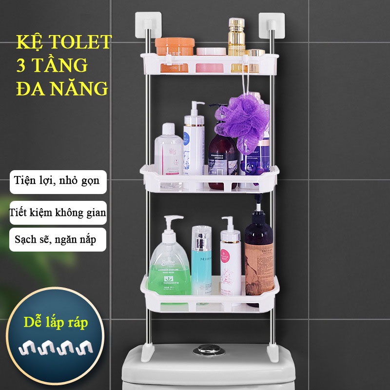 Kệ Tolet, Kệ 3 Tầng Đa Năng Để Trên Bồn Cầu, Tiện Lợi, Nhỏ Gọn