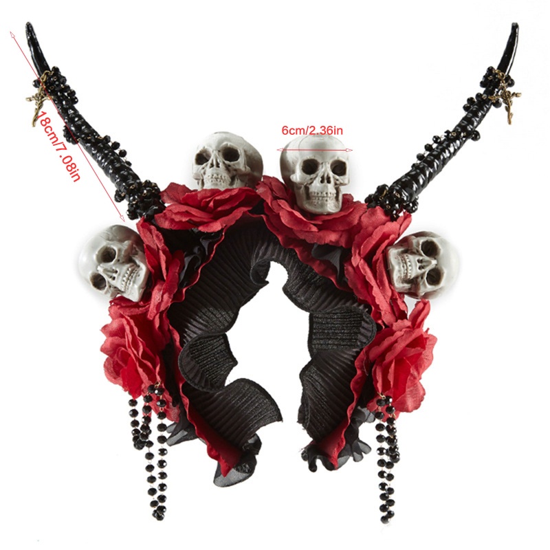 Cài Tóc Hình Sừng Đầu Lâu Đen Phong Cách Gothic Cho Dịp Halloween