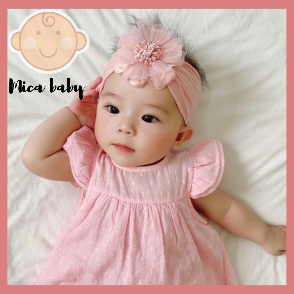 Băng đô thun gân đính hoa voan xinh xắn cho bé BD38 Mica Baby