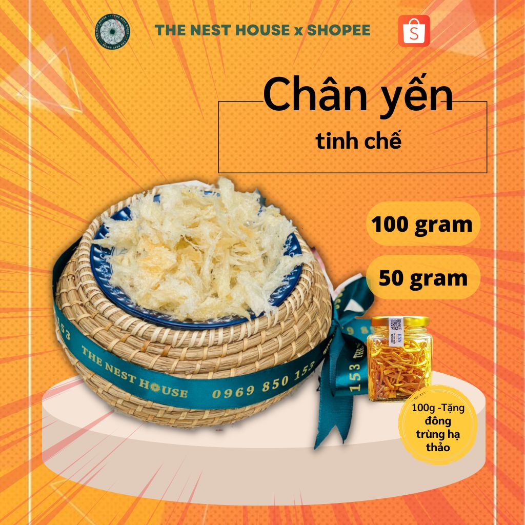 Chân tổ yến sào tinh chế rút lông nguyên chất cao cấp 100gr - Yến Sào Khánh Hoà The Nest House