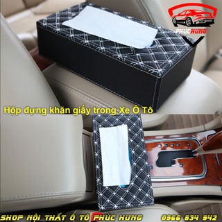 ⚡️Freeship 99k - Toàn quốc⚡️ Hộp đựng khăn giấy trên xe oto- màu đen chỉ trắng