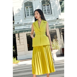 Gile cổ vest xanh cốm và chân váy midi dập li - hbvest157 hbz363