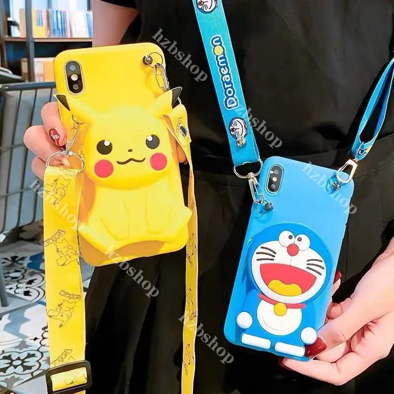 Ốp Điện Thoại Dẻo Kèm Ví Hình Doremon / Pikachu Cho OPPO A95 A93 A94 A92 A91 A96 A72 A74 A76 A54 A53 A52 A33 A73 2020