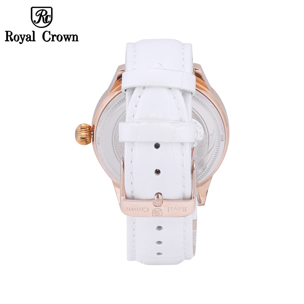 Đồng hồ nữ Chính Hãng Royal Crown 6118M-ST-RG-B/A-W (dây da trắng vỏ vàng hồng mặt f