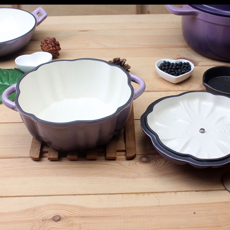 Nồi gang phủ gốm tráng men mẫu quả bí 20cm