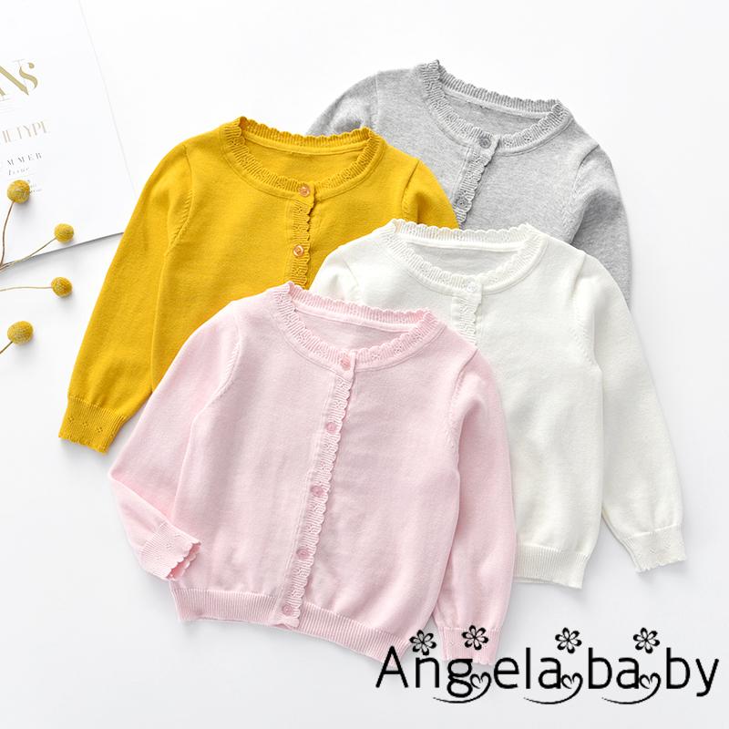 Áo Khoác Cardigan Dệt Kim Màu Trơn Phối Nút Thời Trang Thu Đông Cho Bé