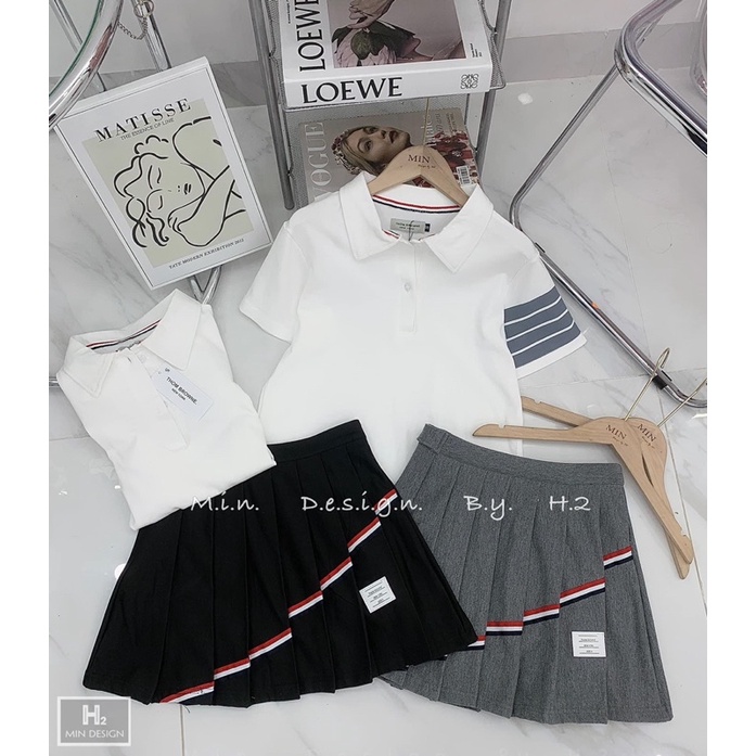 Set thom polo mix chân váy ly